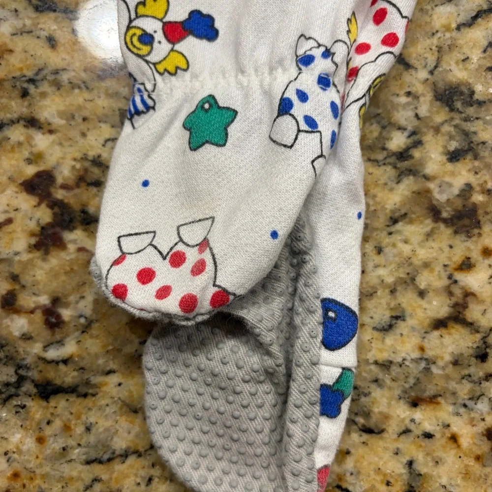 Vintage Carters Clown Print Footed Pajama Pants White 24 Months Made in USA
